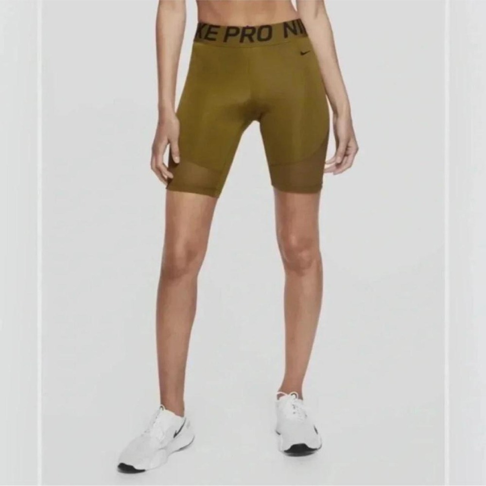 Nike Pro Women's 8" Compression Training Shorts Size M Olive Green